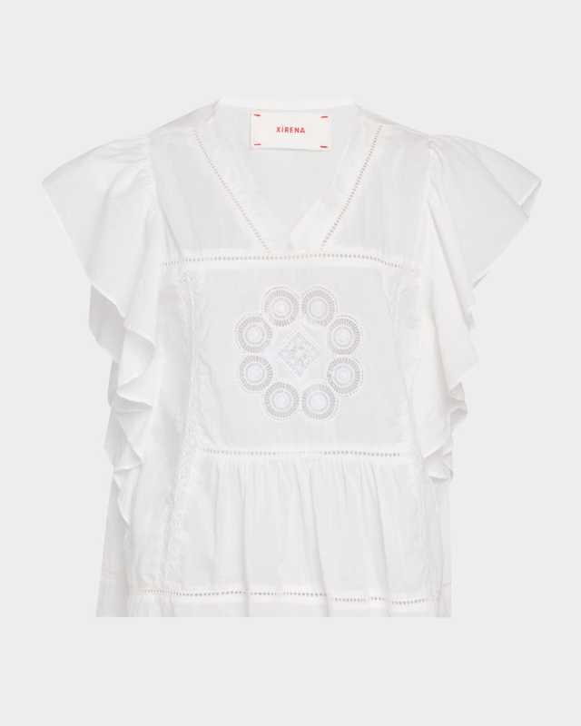 Mara Ruffle Broderie Anglaise Cotton Voile Top